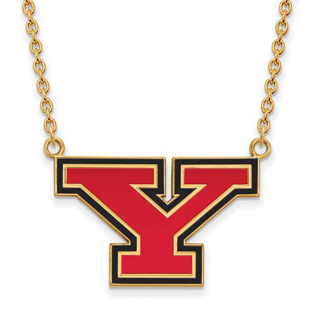 Sterling Silver w/ 14K Yellow Gold-Plated Official Licensed Collegiate 18in Youngstown State U Lg Enamel Pendant w/Necklace