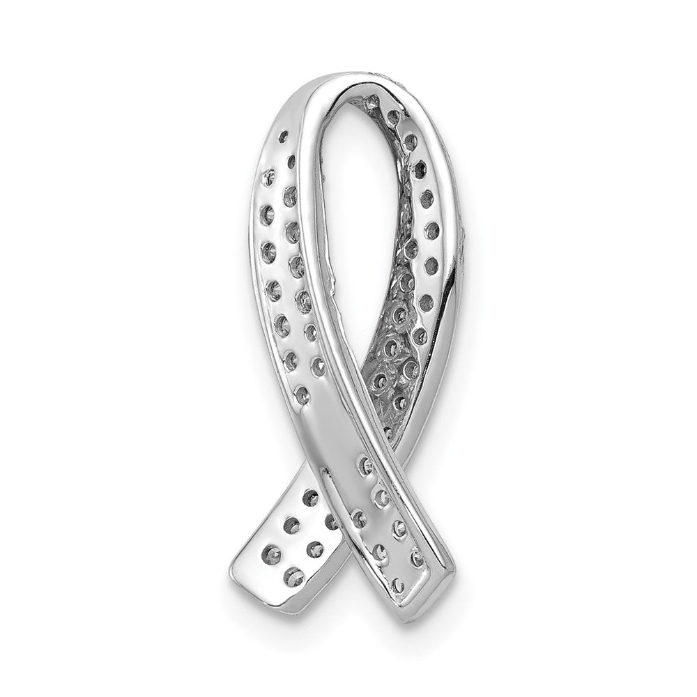 14k White Gold 1/3 carat Lab Grown Diamond VS/SI+ G+ Awareness Ribbon Chain Slide Pendant