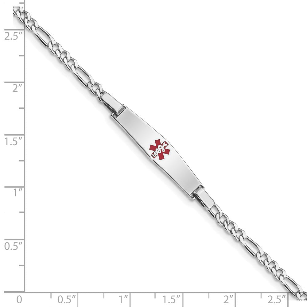 Sterling Silver Rhodium-plated Medical ID Figaro Link Bracelet 7 inches