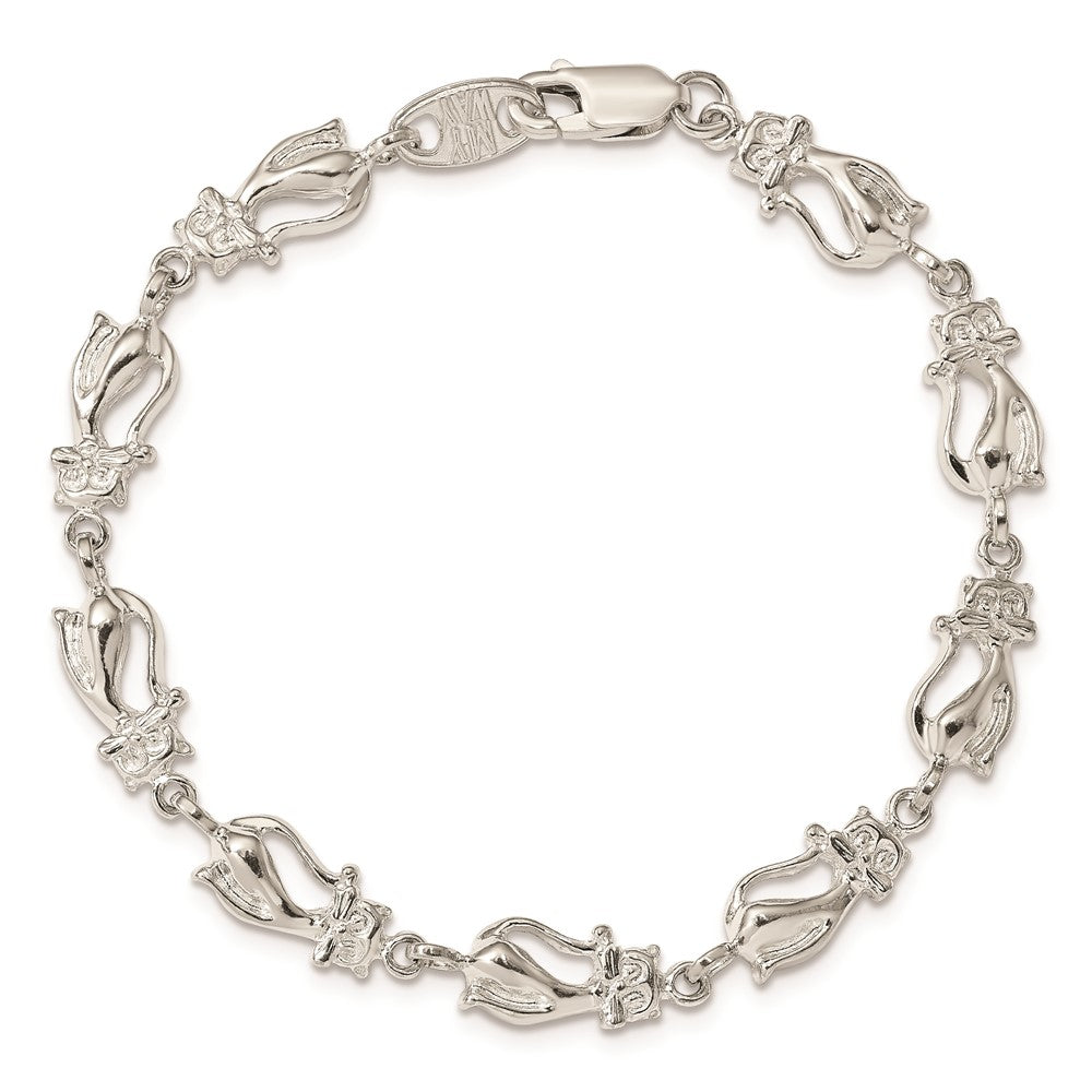 Sterling Silver Cats Bracelet 8 inches