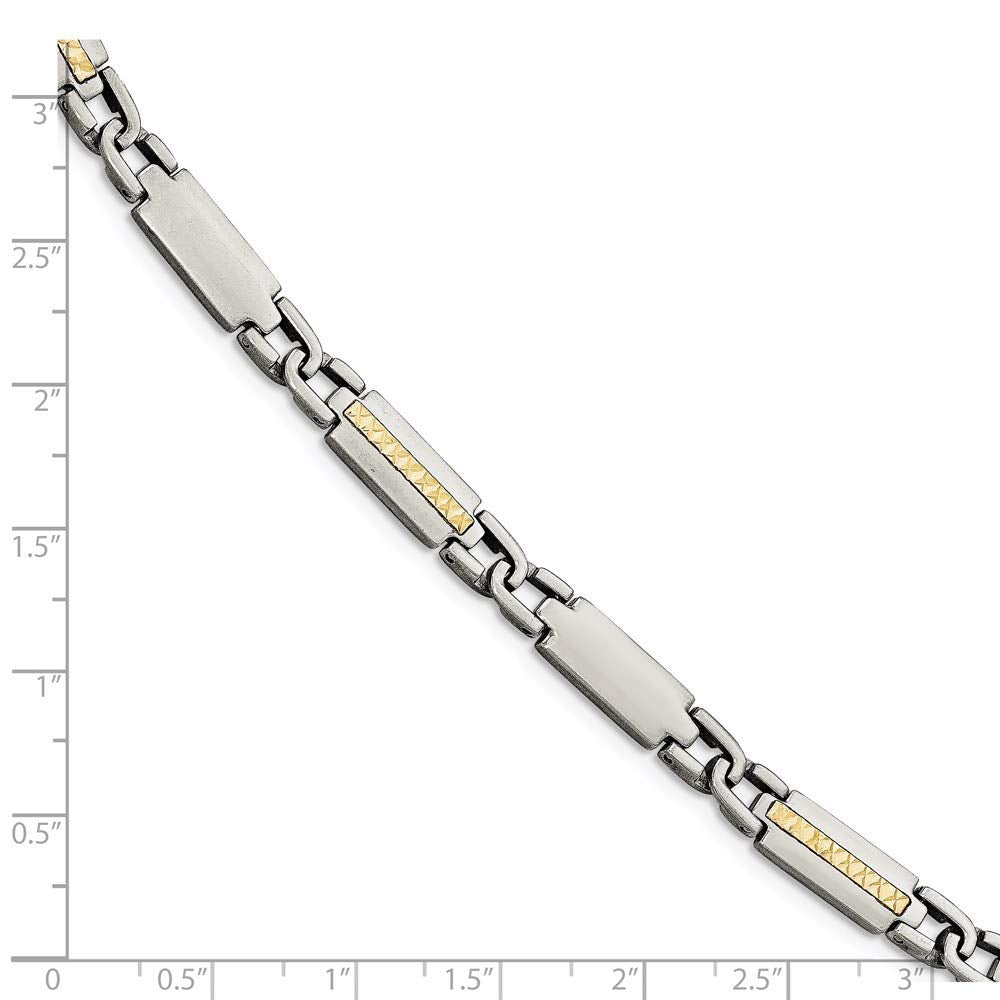 Stainless Steel with 14k Accent 8.75in Brushed & Polished Link Bracelet 8.75 inches
