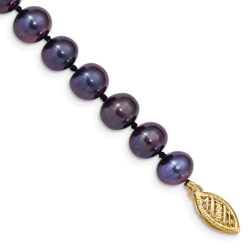 14k 7-8mm Black Near-Round Freshwater Cultured Pearl 7.5 inch Bracelet 7.5 inches