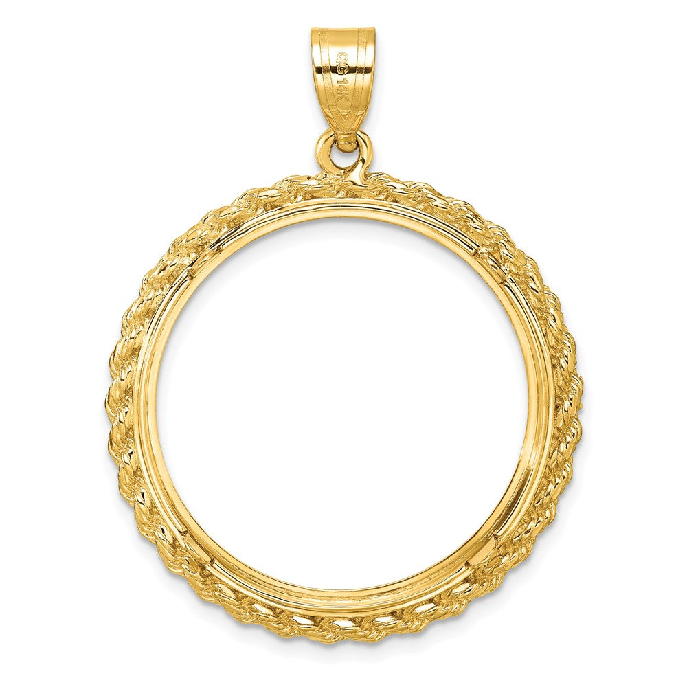 Wideband Distinguished Coin Jewelry 14k Polished and Diamond-cut with Casted Rope 27.0mm Prong Coin Bezel Pendant