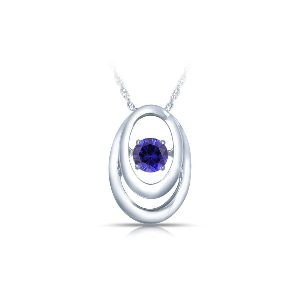 SS Pendant with blue synthetic sapp 1=1/3 ctw W/chain