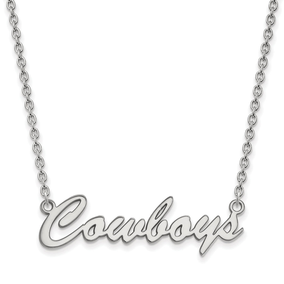 Sterling Silver Rhodium-plated LogoArt Oklahoma State University Cowboys Script Medium Pendant 18 inch Necklace QSS064OKS-18