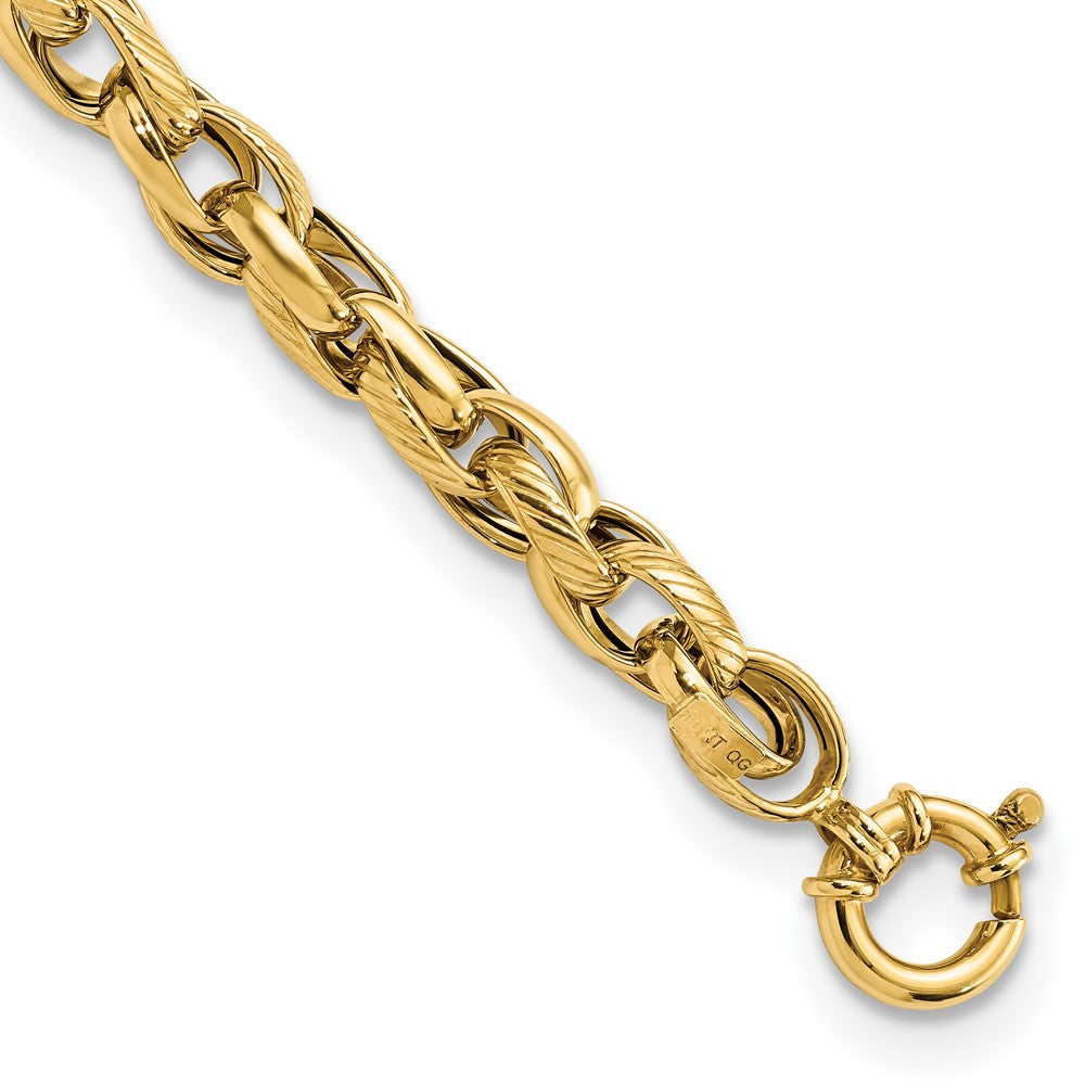 14k Polished and Textured Link 7.5in Bracelet 7.5 inches