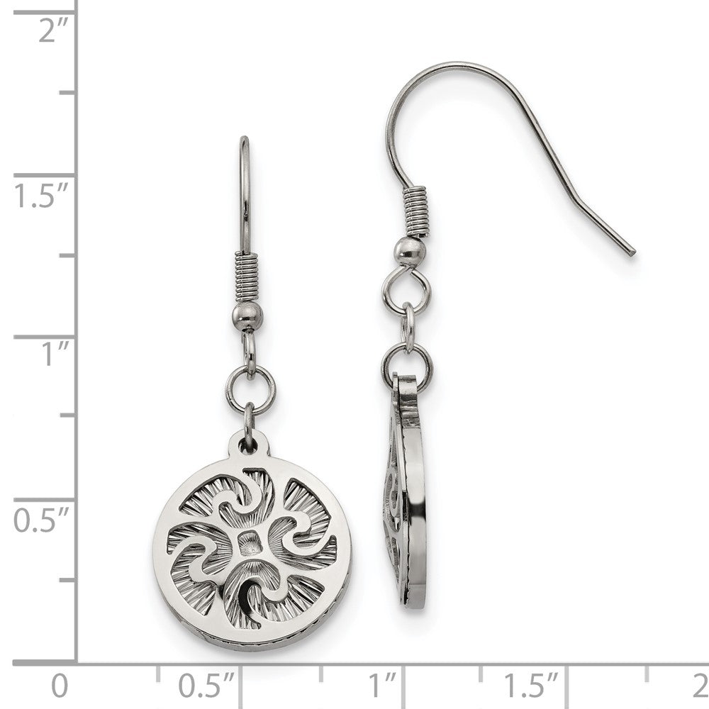 Stainless Steel Polished Textured Shepherd Hook Dangle Earrings