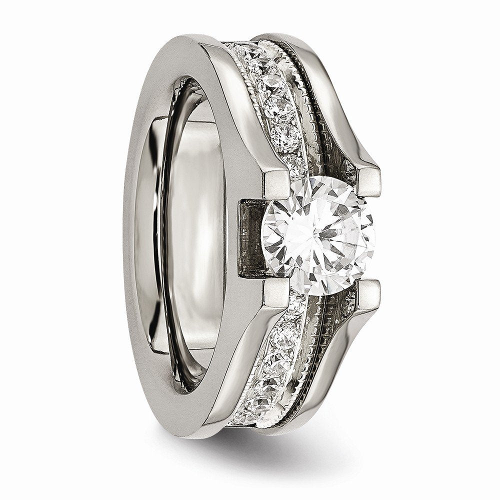 Titanium w/Sterling Silver Accent Polished with CZ Ring Size - 6
