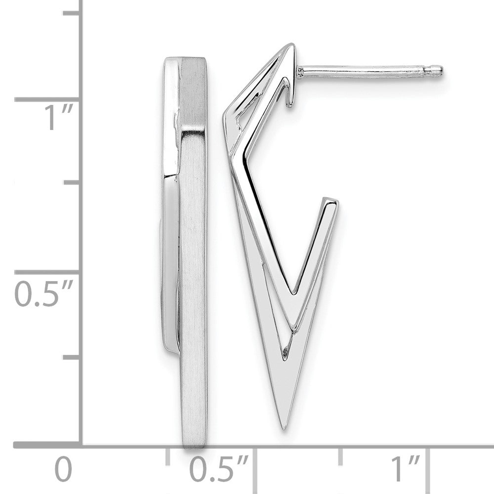 Sterling Silver Rhod-plated Polished and Brushed Dangle Earrings
