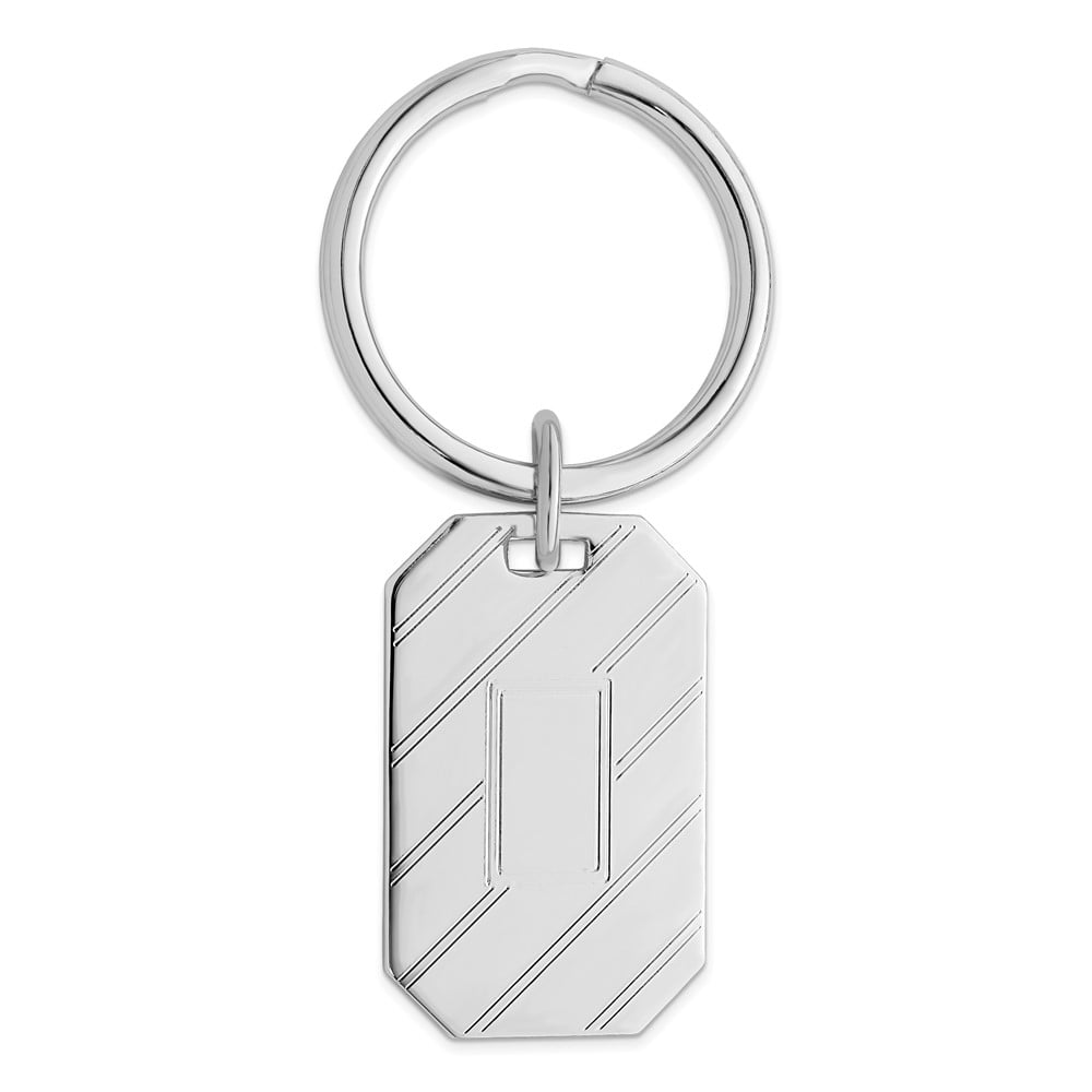 Rhodium-plated Kelly Waters Etched Diagonal Lines with Engravable Area Key Ring QGL8695