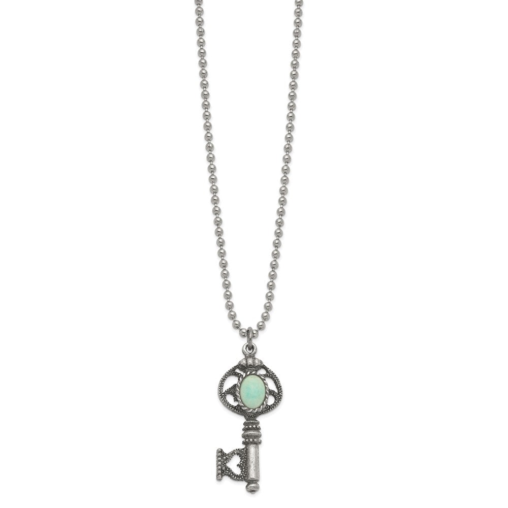 1928 Jewelry Silver-tone ImitationTurquoise Vintage Style Key 24 inch Necklace