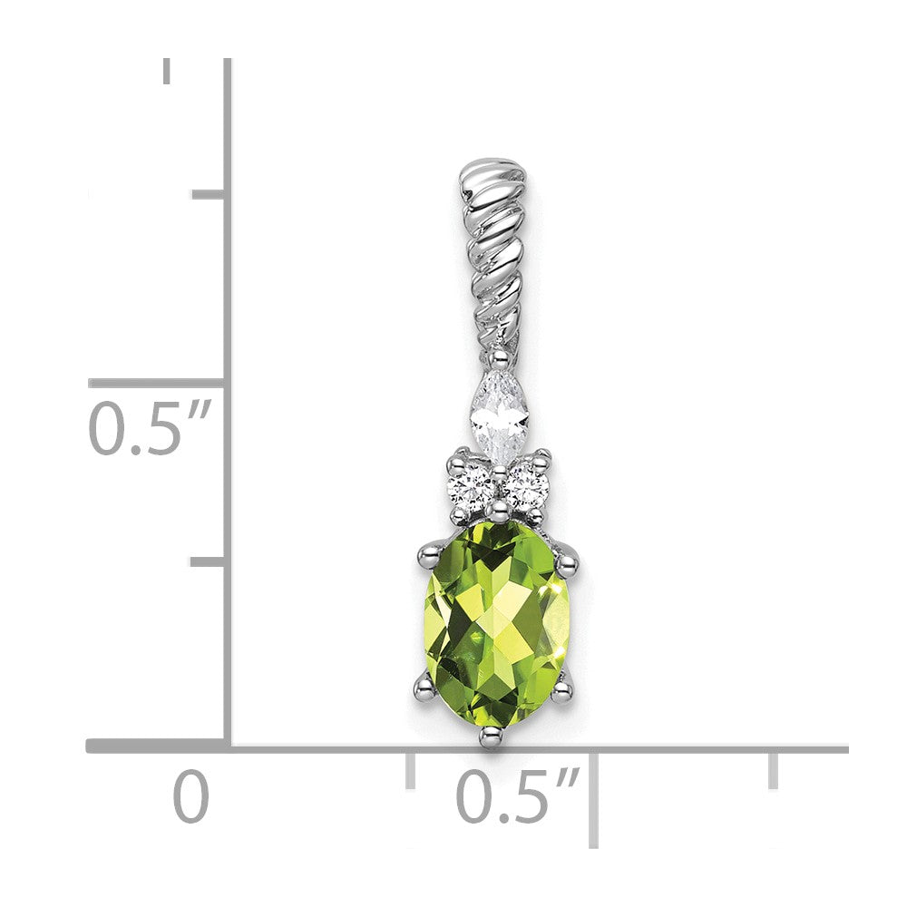 14K White Gold Polished Diamond and Peridot Twisted Chain Slide
