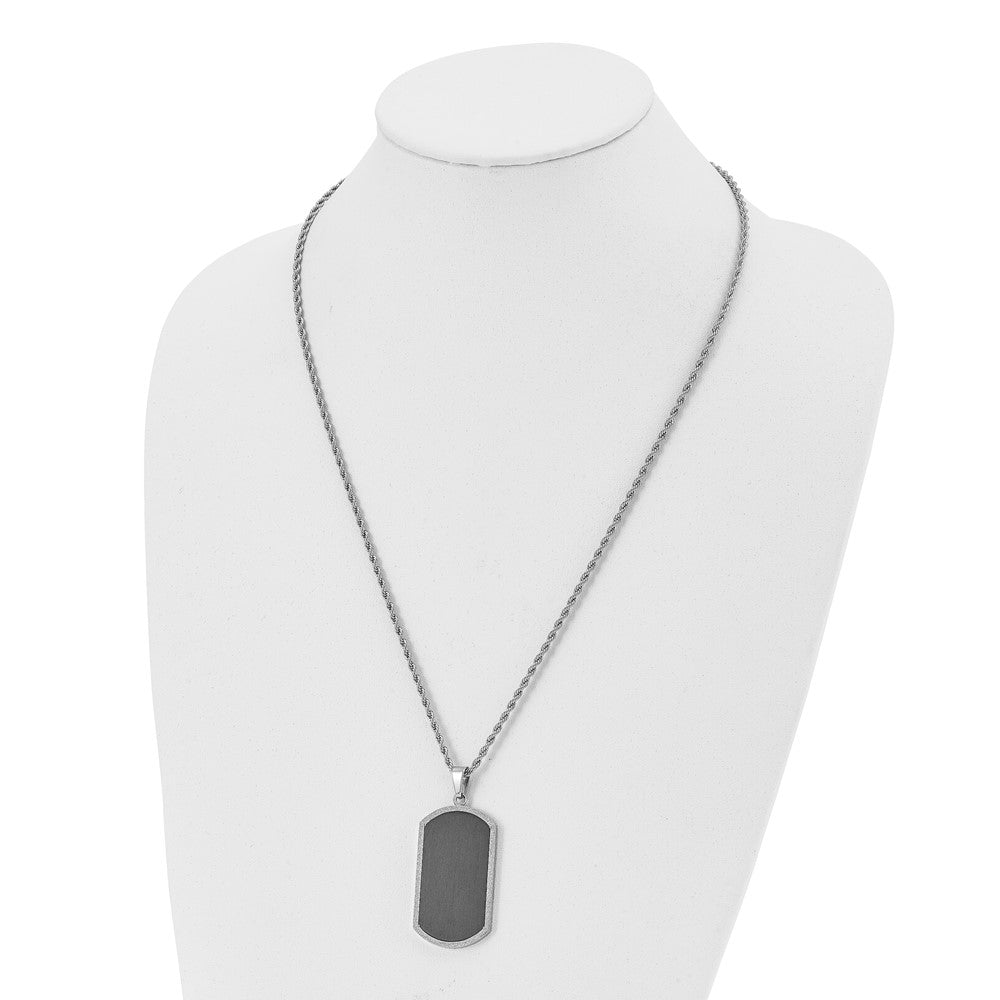 Stainless Steel Polished Black-plated Laser Cut Dog Tag 24 in Necklace