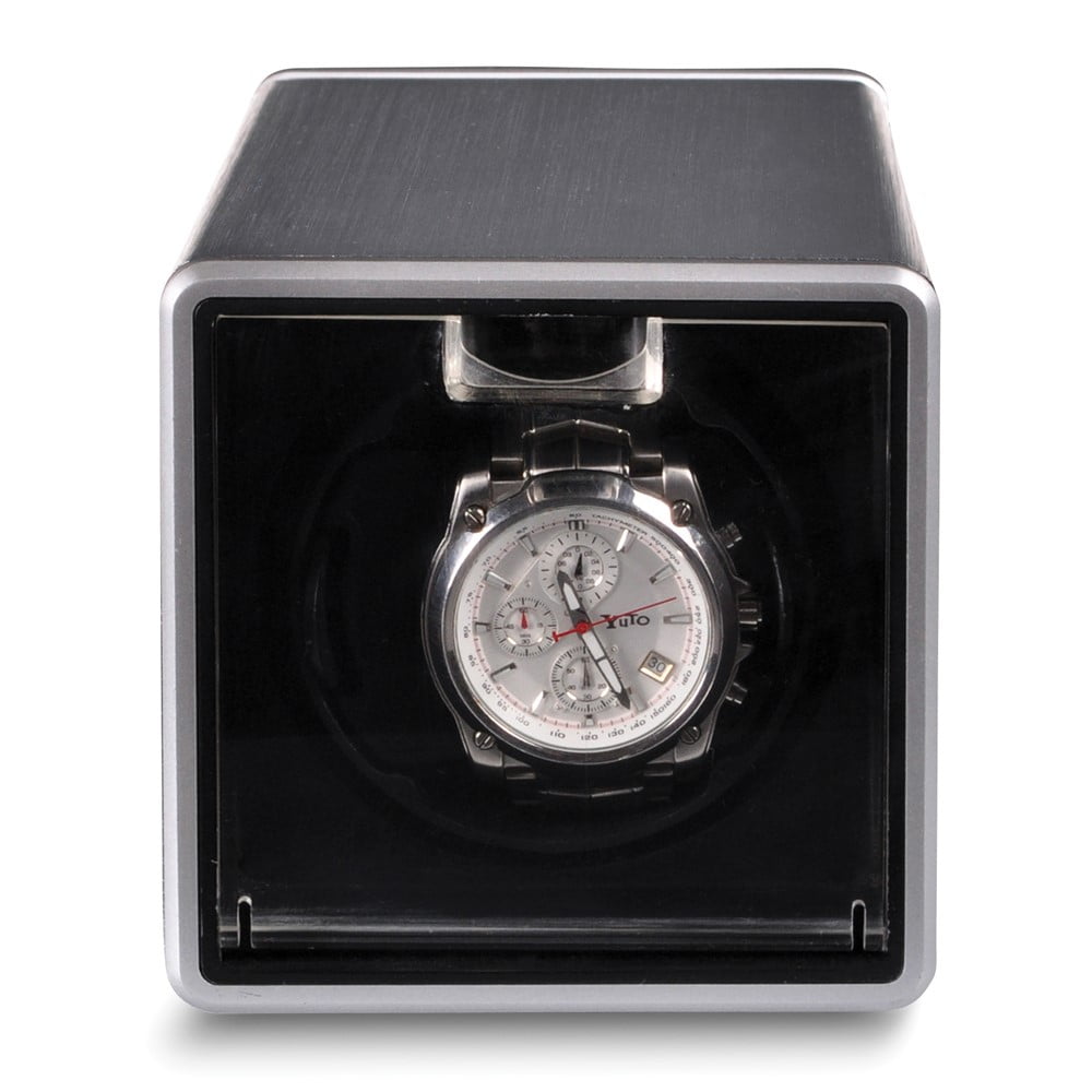 Rotations Silver Metal Velveteen Lined Single Watch Winder (AC or Batteries) QGM8460