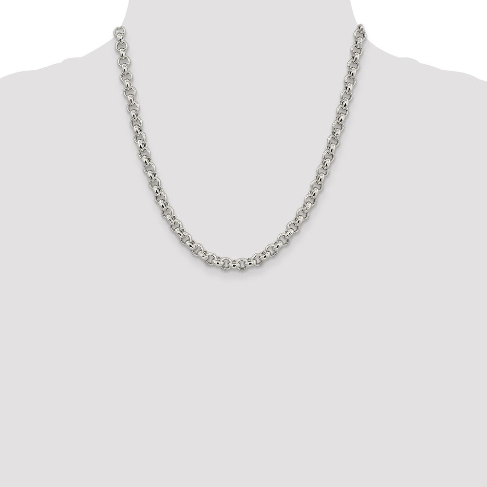 Sterling Silver 6.5mm Semi-solid Rolo Chain 20 Inches