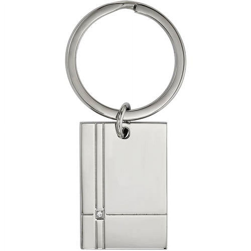 Stainless Steel Polished Grooved with CZ Key Chain