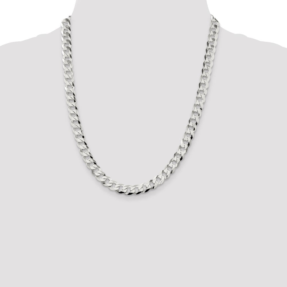 Sterling Silver 8.5mm Flat Curb Chain 22 Inches