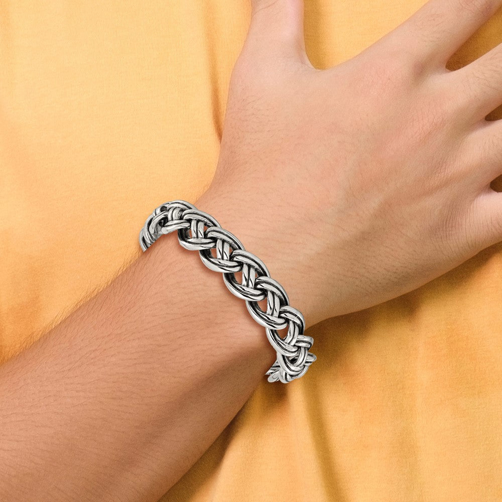 Chisel Stainless Steel Antiqued and Polished 8.5 inch Curb Link Bracelet 8.5 inches