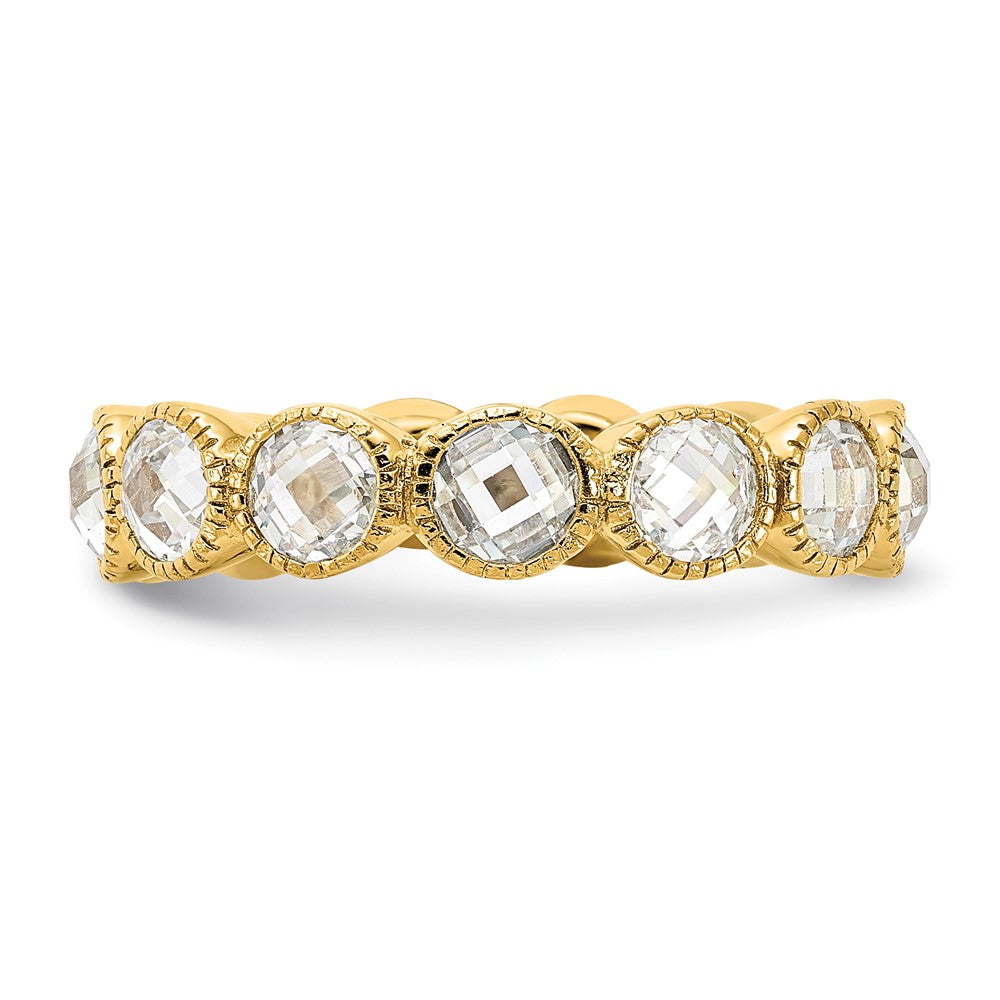Cheryl M Sterling Silver Gold-plated Polished and Beaded Round CZ Ring