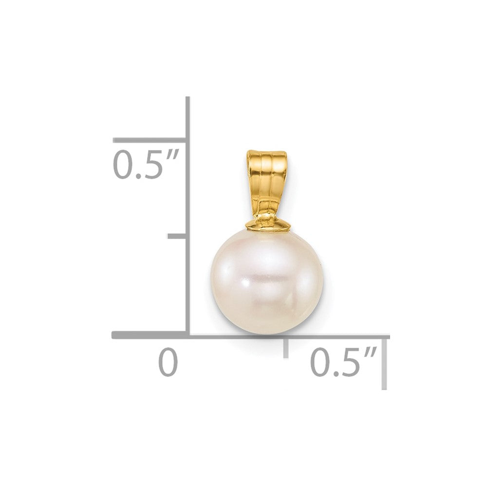10k Polished 7-8mm Round White Freshwater Cultured Pearl Pendant