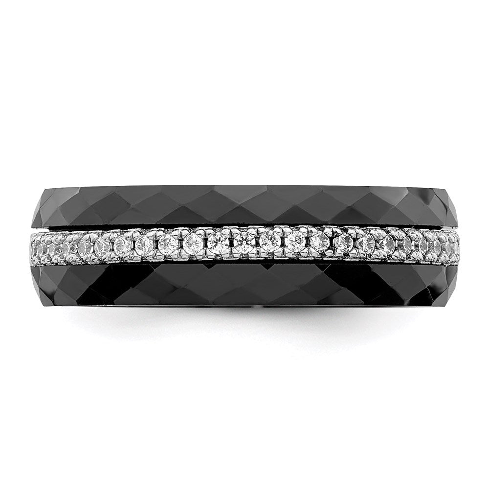 Brilliant Embers Sterling Silver Rhodium-plated 23 Stone Micro Pav‚ CZ and Black Ceramic Band