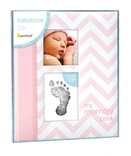 Pearhead Chevron Baby Book and Clean Touch Ink Pad, Pink