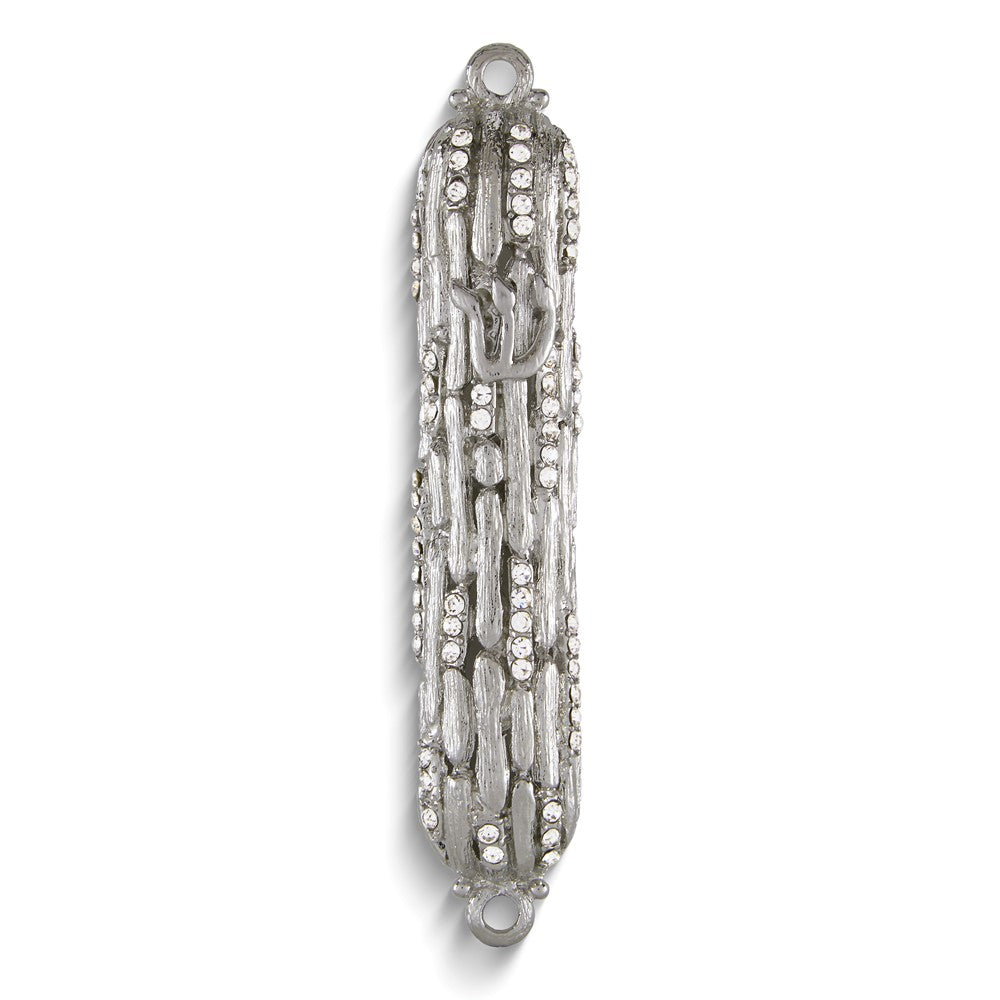 Silver-tone Bamboo Design with Crystals Mezuzah