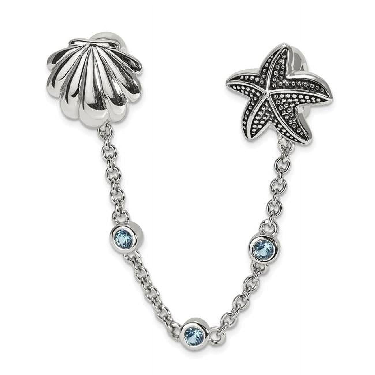 Sterling Silver Reflections Rhodium-plated 3in Security Chain Sea CZ Bead