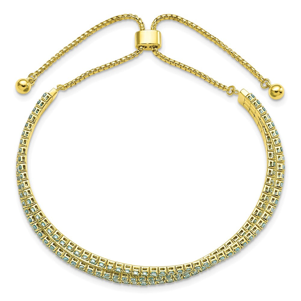 SS Rhod Plated December Bright Blue Triple CZ Adjustable Bracelet