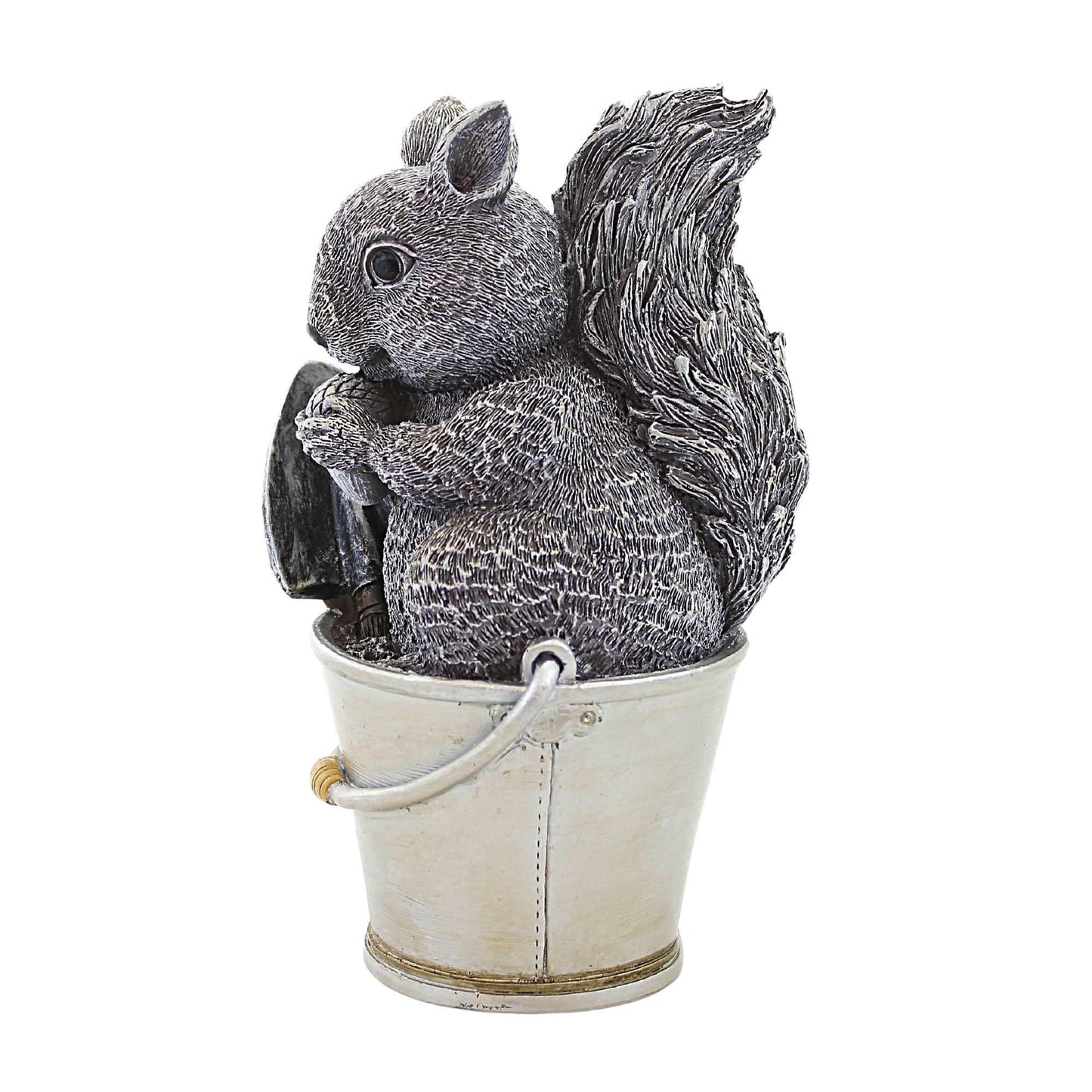 Roman Pudgy Pals Squirrel in Bucket Garden Statue, 9.25-inch Height, Outdoor Decoration