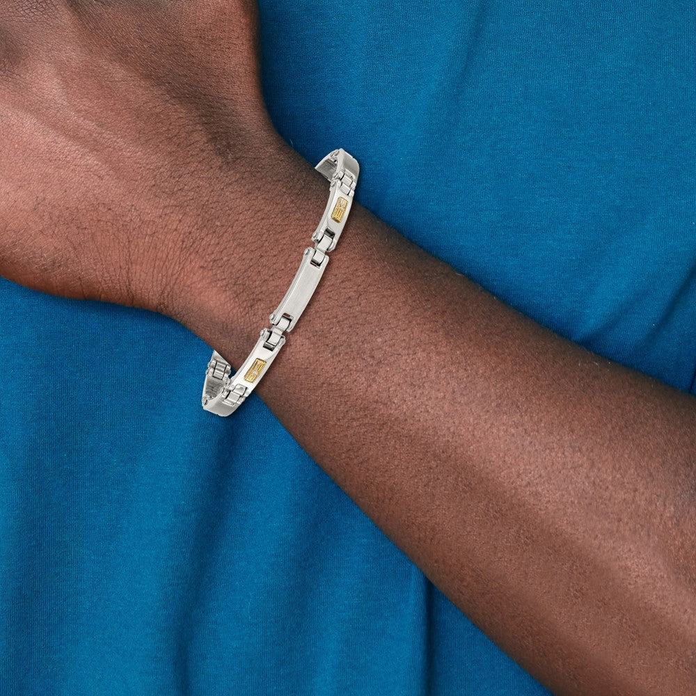 Chisel Stainless Steel Brushed and Polished with 14K Gold Accent and 1/20ct. Diamond 8.5 inch Bracelet 8.5 inches