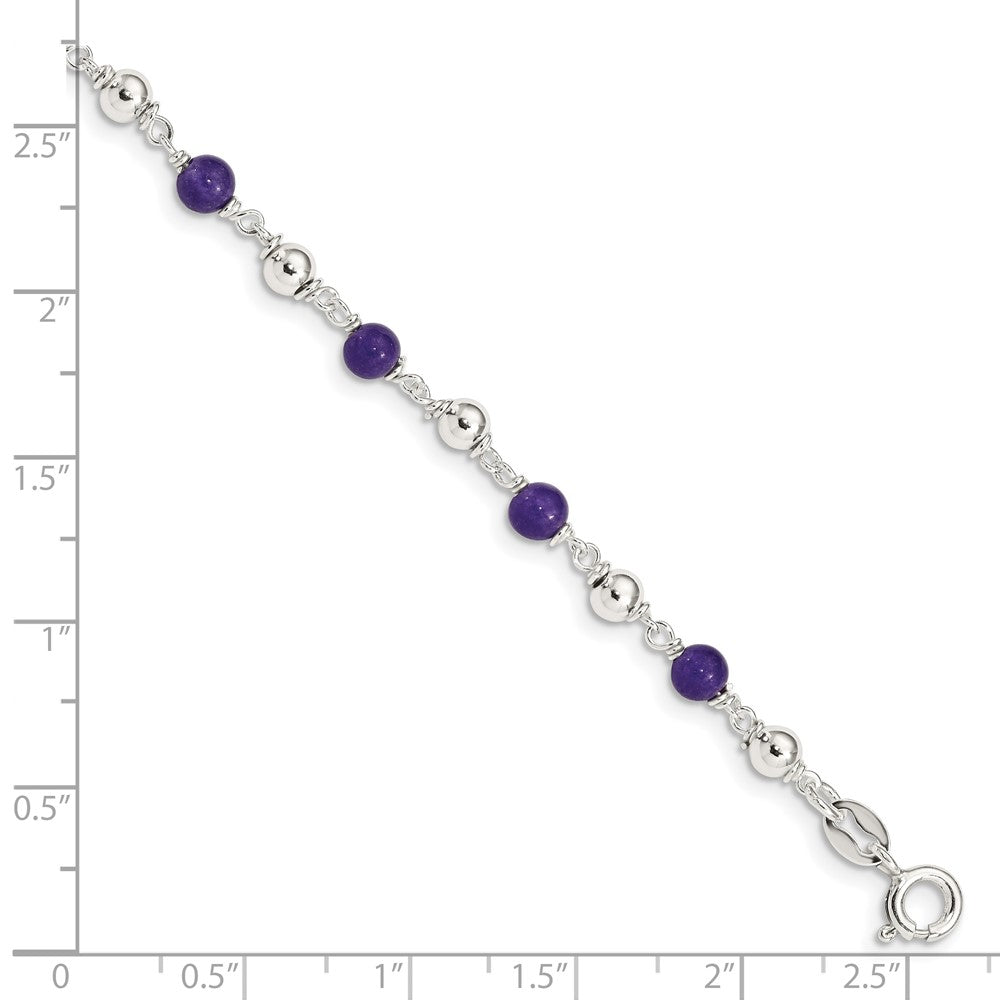 Sterling Silver 7inch Polished Amethyst Beaded Bracelet 7 inches
