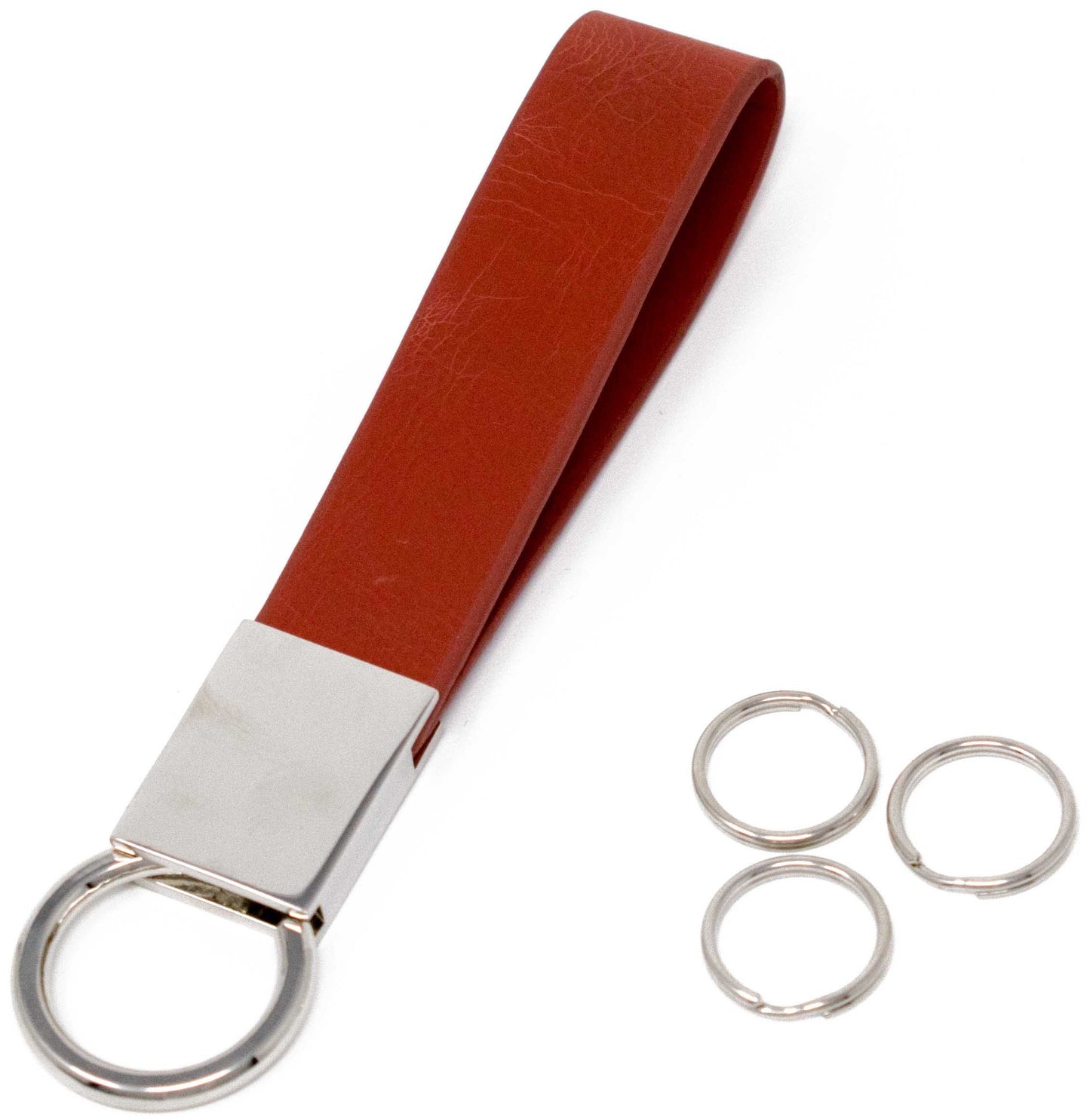 Brick Red Leather Rings Quick Release, Pull Apart Valet Keychain Accessory Detachable for Convenience