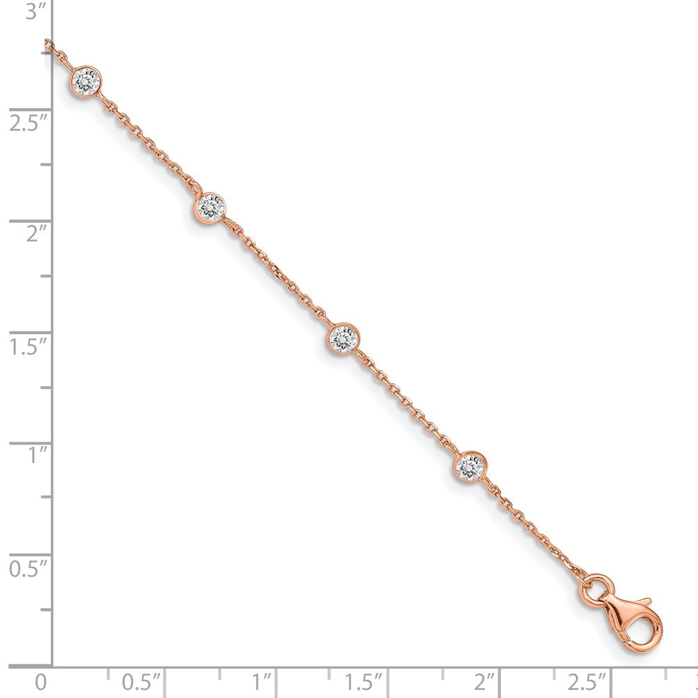 Sterling Silver Rose-tone w/ .75in ext. CZ Heart Bracelet 7 inches