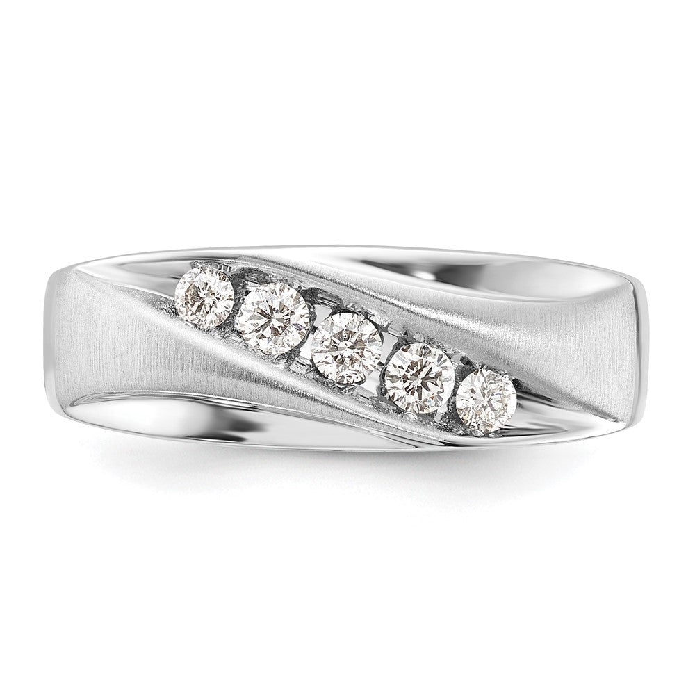 10K White Gold Polished & Satin Diamond Men's Ring