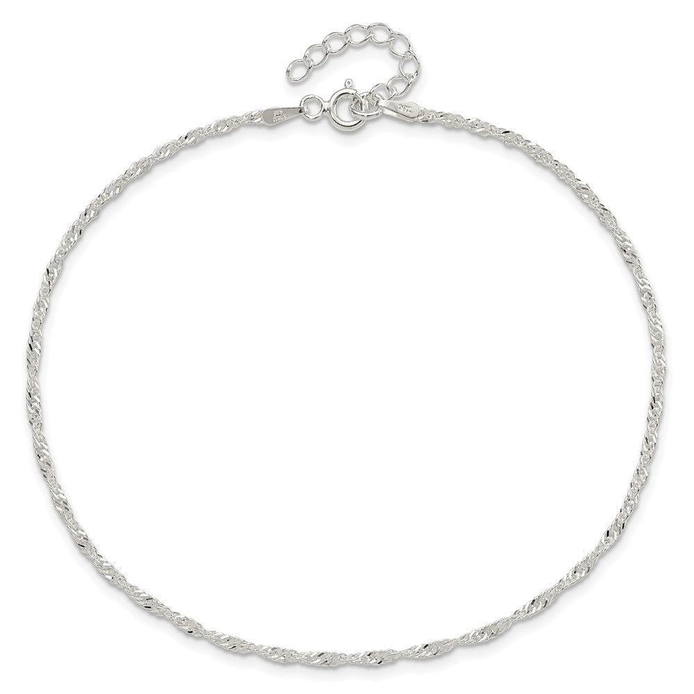 Sterling Silver 1.5mm Singapore 10in Plus 1in ext. Anklet