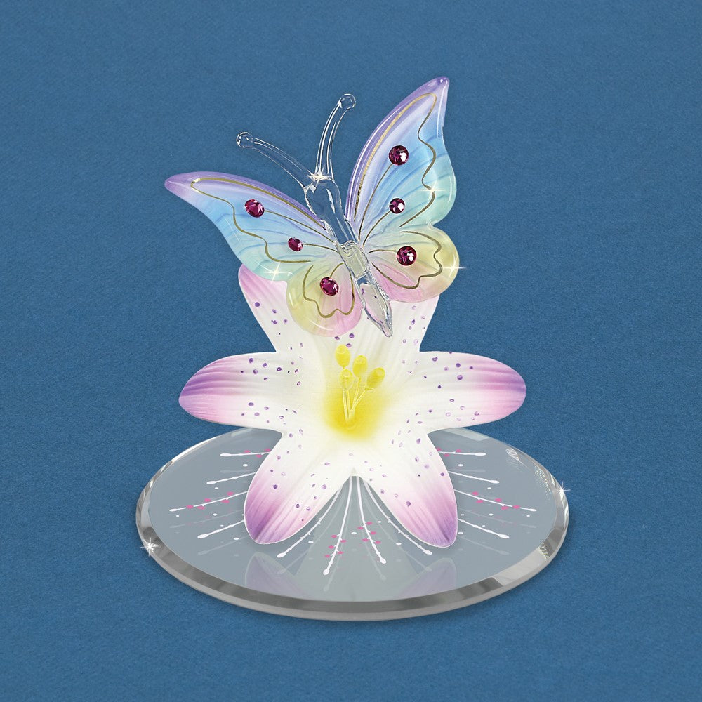 Glass Baron Butterfly and Lavender Lily Figurine