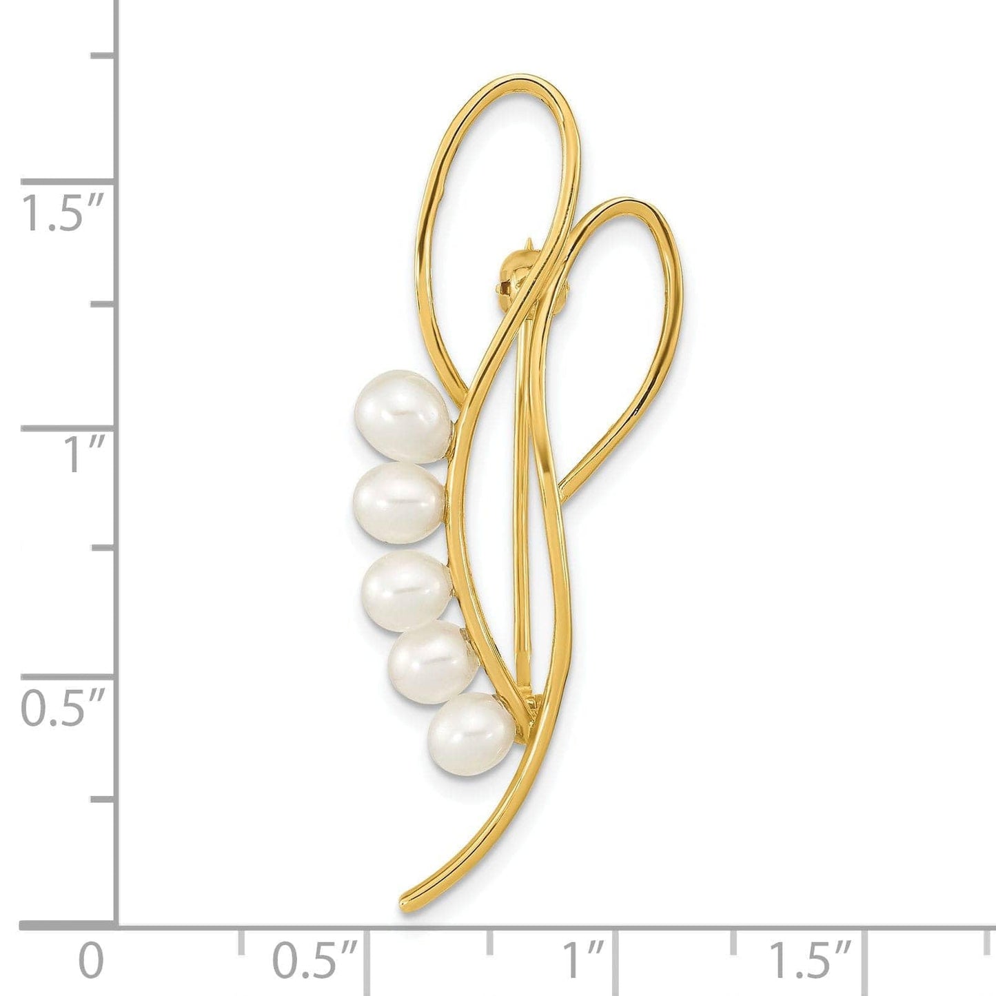 Primal Gold 14 Karat Yellow Gold Open Loop Accented with 4-5mm White Freshwater Cultured Pearls Pin