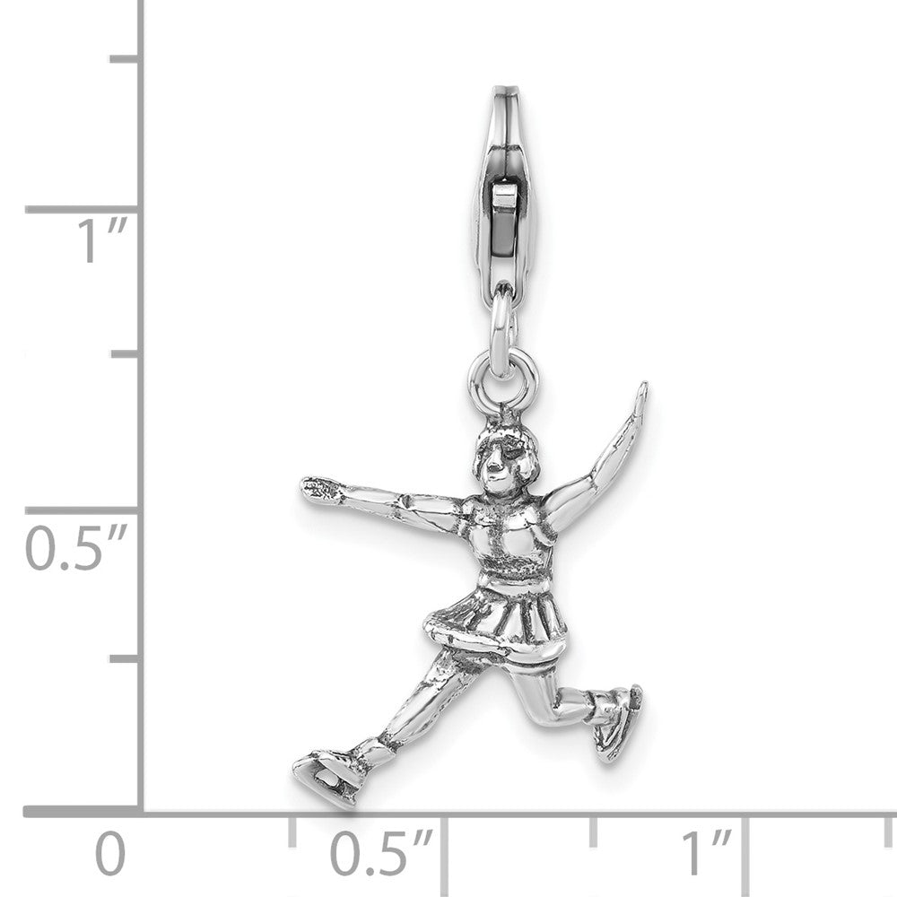 Sterling Silver 3-D Polished & Antiqued Figure Skater w/Lobster Clasp Charm