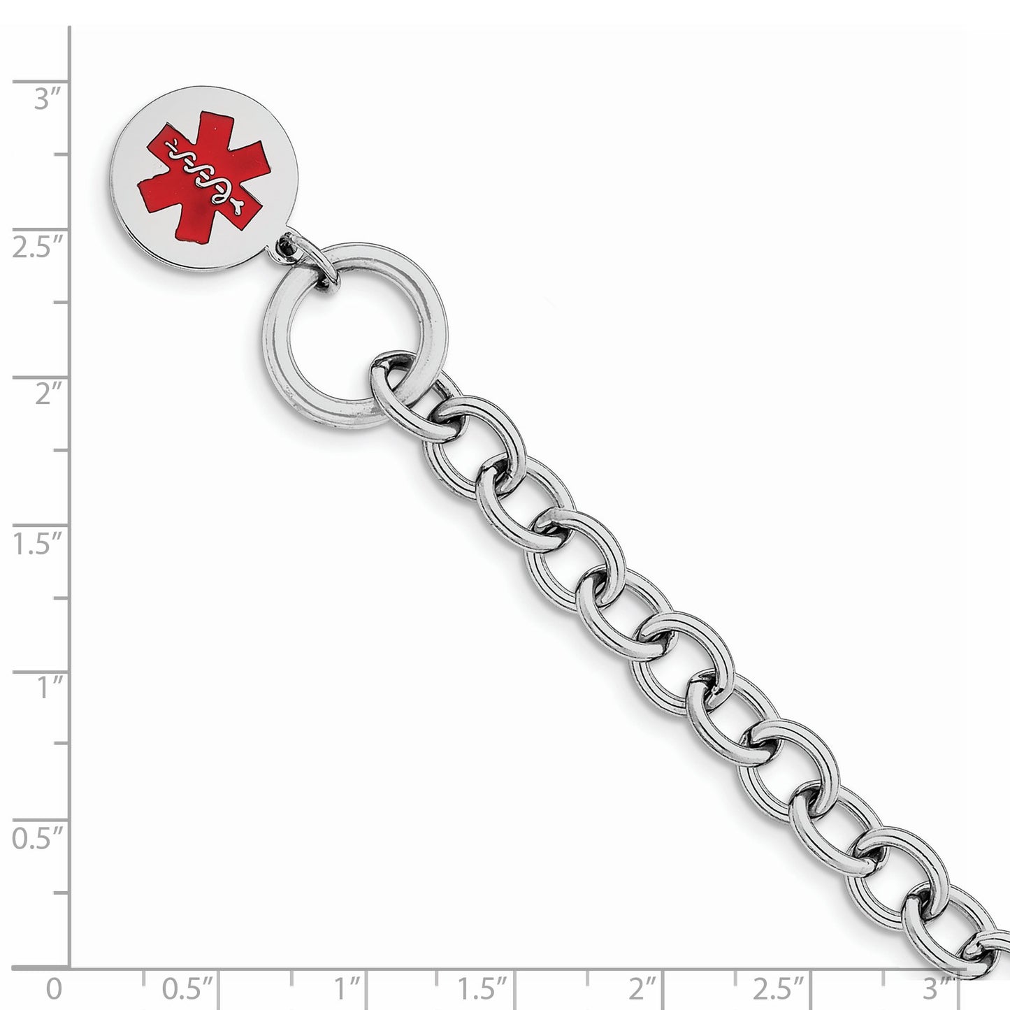 Sterling Silver Rhodium Engraveable Enamel Disc Medical ID Bracelet 7.75 inches