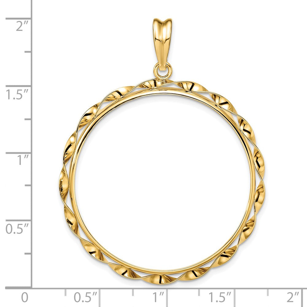 Wideband Distinguished Coin Jewelry 14k Polished Hand Twisted Ribbon 34.2mm Prong Coin Bezel Pendant