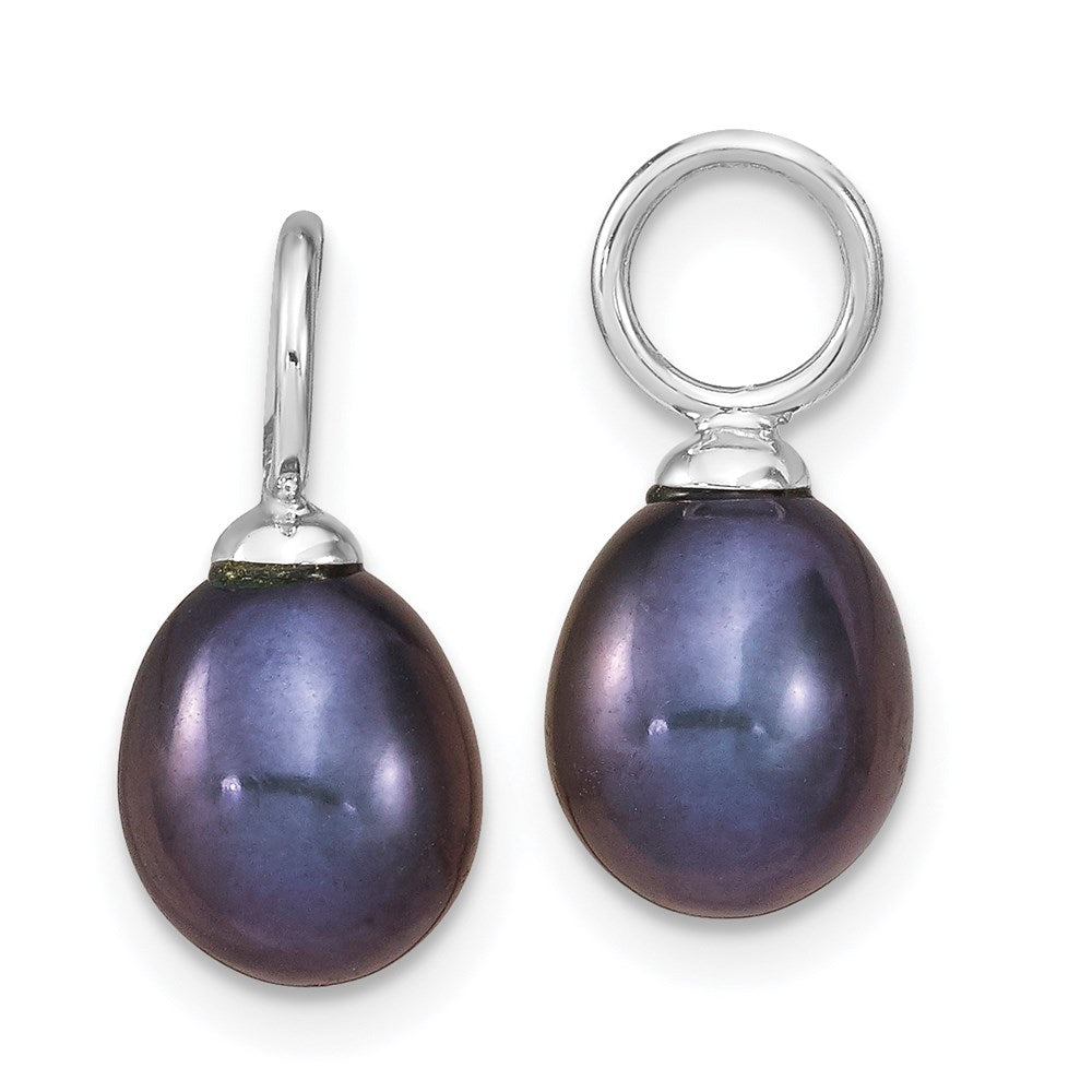 Sterling Silver Rhodium-plated 7-8mm Black and White Rice Freshwater Cultured Pearl and CZ Interchangeable Post Earrings Set