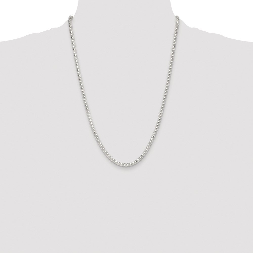 Sterling Silver Rhodium-plated Polished 4mm Round Box Chain
