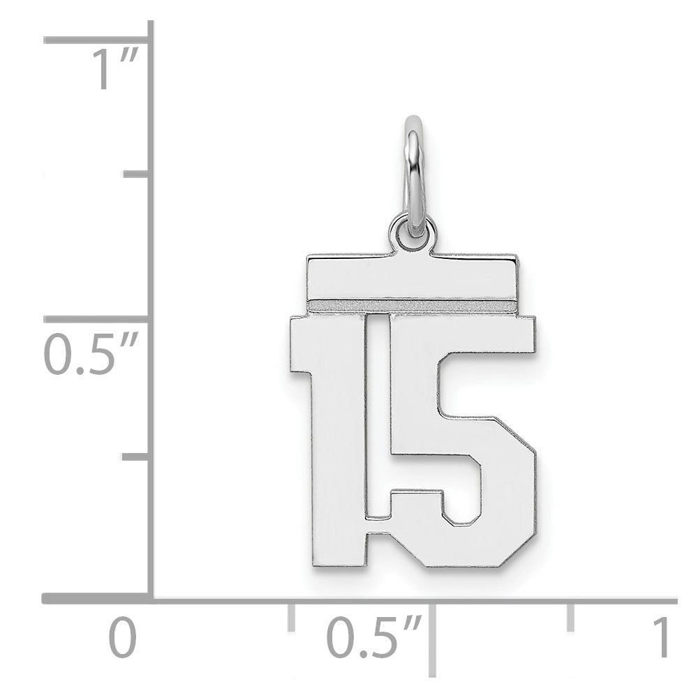 Sterling Silver/Rhodium-plated Polished Number 15 Charm