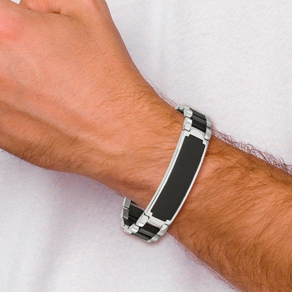 Stainless Steel Brushed and Polished Black IP-plated 8.5in ID Bracelet 8.5 inches