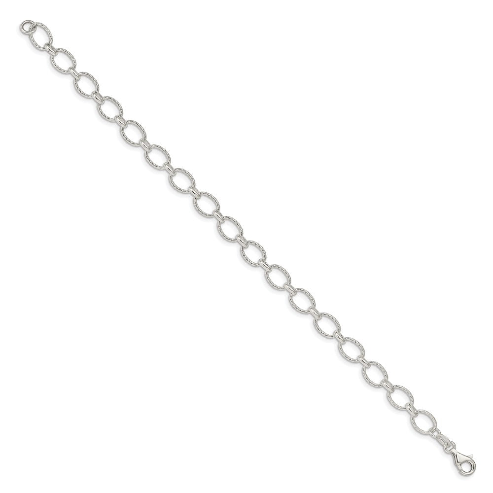Sterling Silver 6.1mm Fancy Patterned Rolo Chain 7 inches