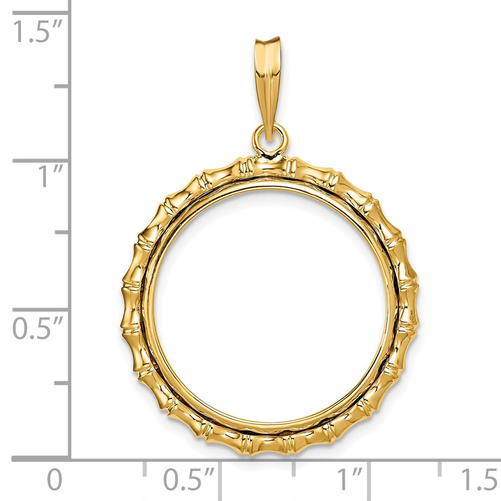Wideband Distinguished Coin Jewelry 14k Polished Bamboo 22.0mm Prong Coin Bezel Pendant