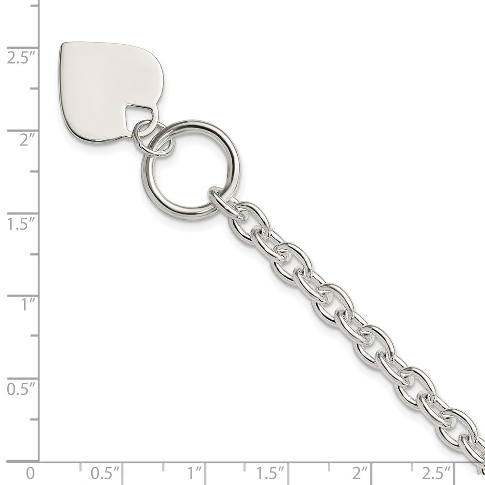 Sterling Silver Engraveable Heart Toggle Bracelet 8 inches