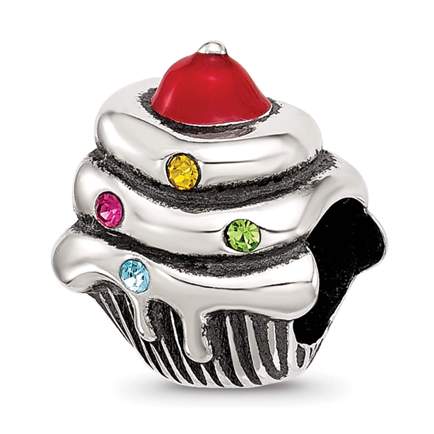 Sterling Silver Reflections Crystal Enamel Red Cherry Cupcake Bead