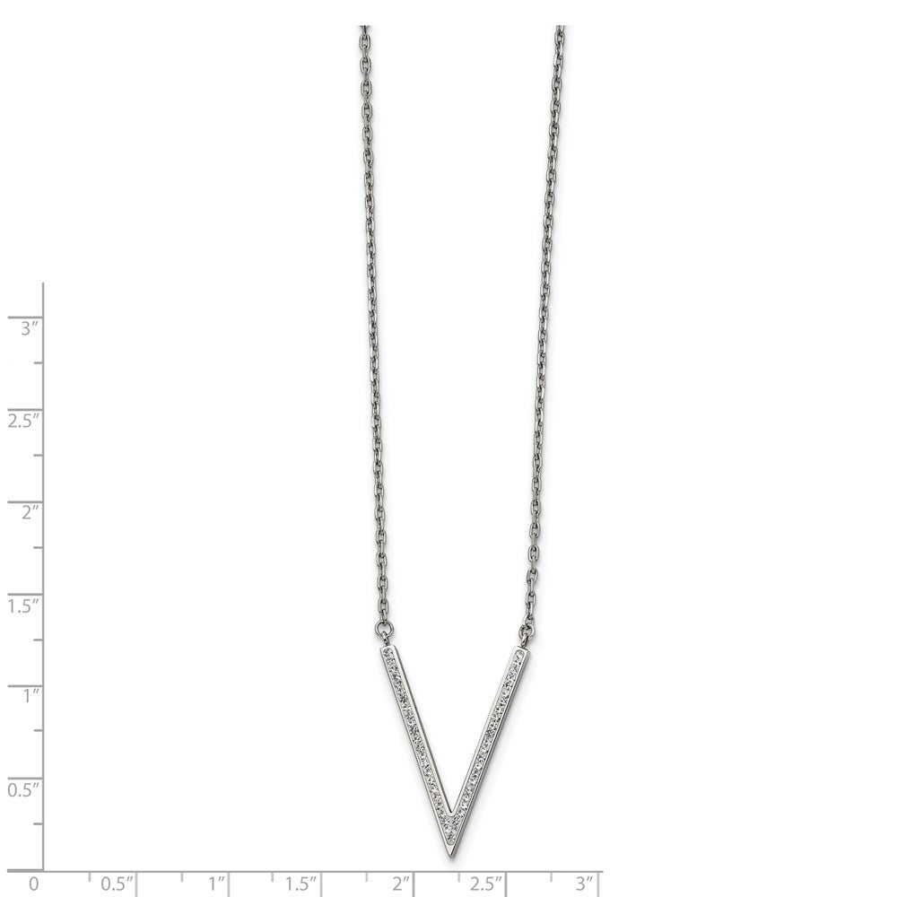 Stainless Steel Polished w/Preciosa Crystal w/1.25in ext V-shape Necklace